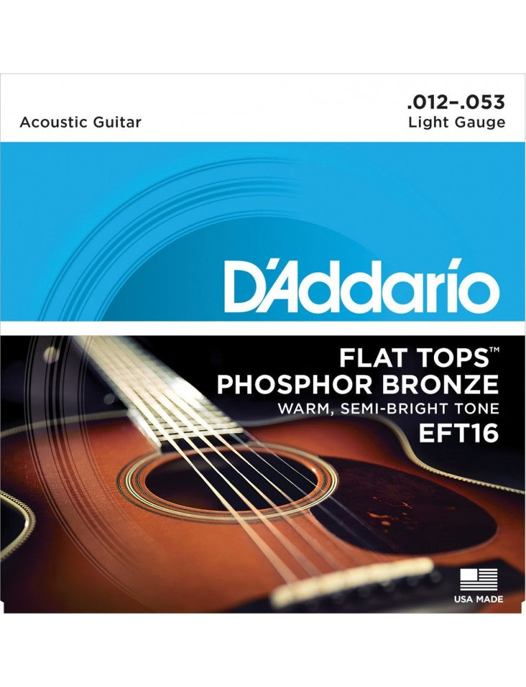 D'Addario Flat Tops Light Phosphor Acoustic Strings (12-53)